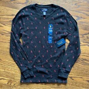 Polo Ralph Lauren Men's Black All Over Pony Waffle Knit Thermal Sleep T-Shirt